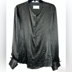 New Maison Martin Margiela Olive Green 100% Silk Button Front Blouse Made Italy